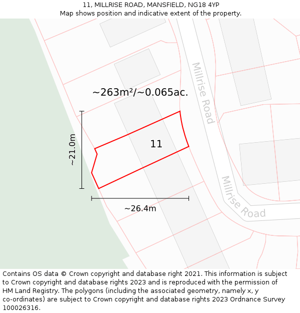 11, MILLRISE ROAD, MANSFIELD, NG18 4YP: Plot and title map