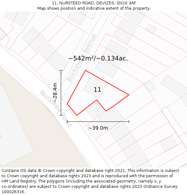 11, NURSTEED ROAD, DEVIZES, SN10 3AF: Plot and title map