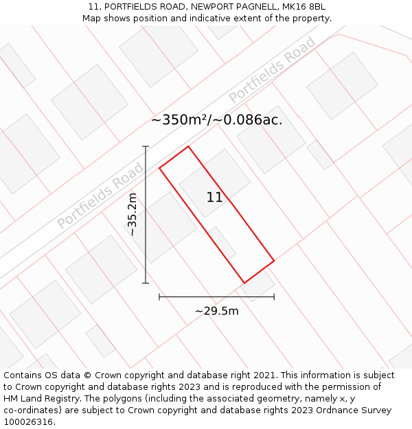 11, PORTFIELDS ROAD, NEWPORT PAGNELL, MK16 8BL: Plot and title map