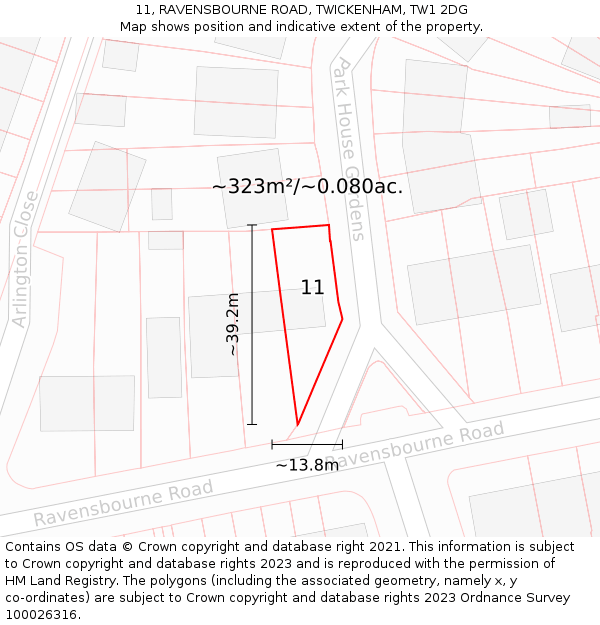 11, RAVENSBOURNE ROAD, TWICKENHAM, TW1 2DG: Plot and title map