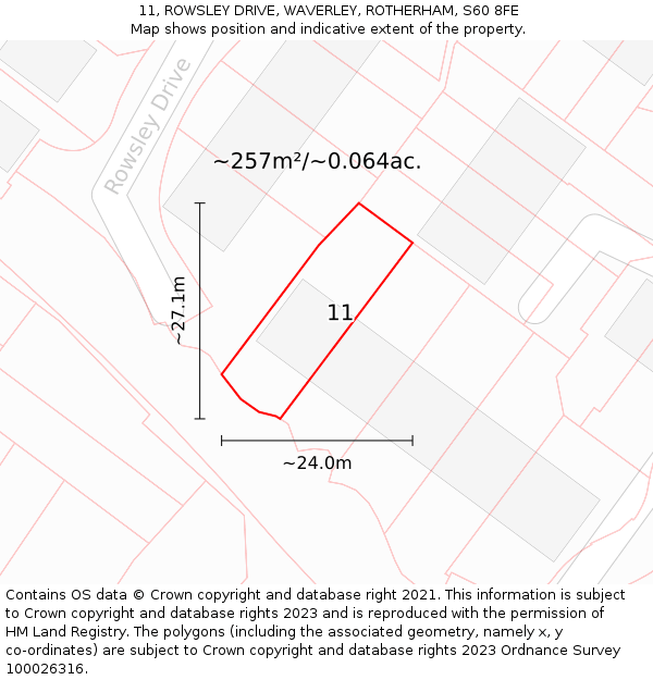 11, ROWSLEY DRIVE, WAVERLEY, ROTHERHAM, S60 8FE: Plot and title map