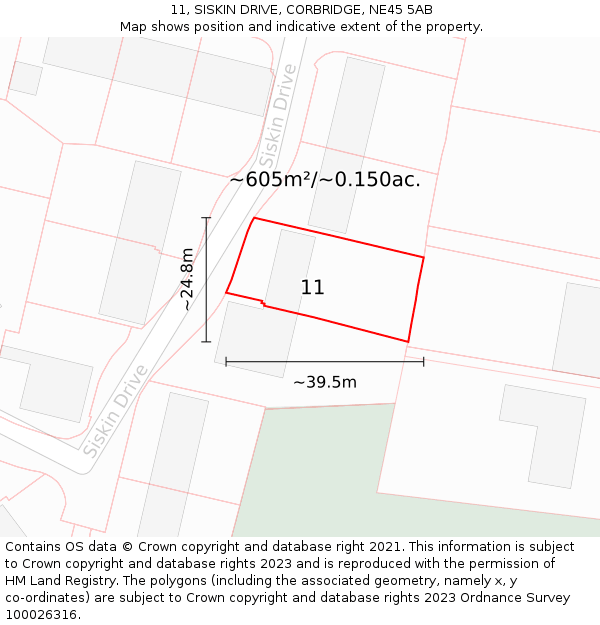 11, SISKIN DRIVE, CORBRIDGE, NE45 5AB: Plot and title map