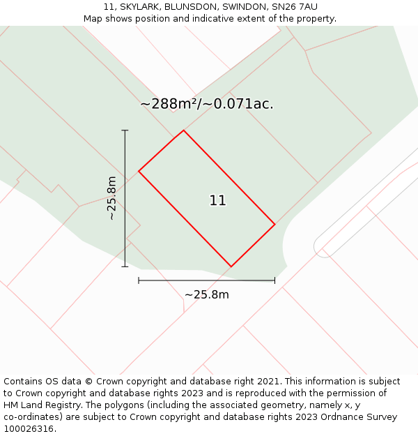 11, SKYLARK, BLUNSDON, SWINDON, SN26 7AU: Plot and title map