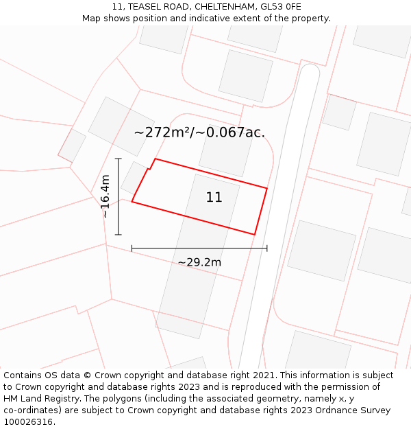 11, TEASEL ROAD, CHELTENHAM, GL53 0FE: Plot and title map