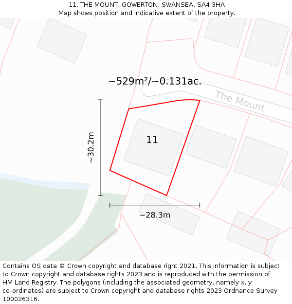 11, THE MOUNT, GOWERTON, SWANSEA, SA4 3HA: Plot and title map