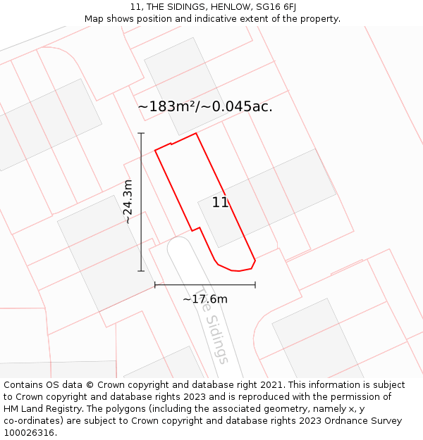 11, THE SIDINGS, HENLOW, SG16 6FJ: Plot and title map