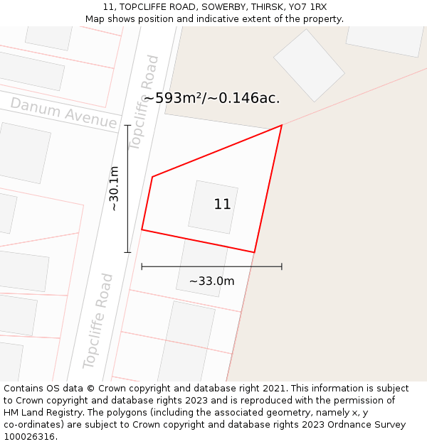 11, TOPCLIFFE ROAD, SOWERBY, THIRSK, YO7 1RX: Plot and title map