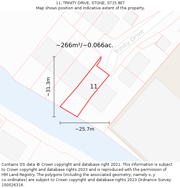 11, TRINITY DRIVE, STONE, ST15 8ET: Plot and title map