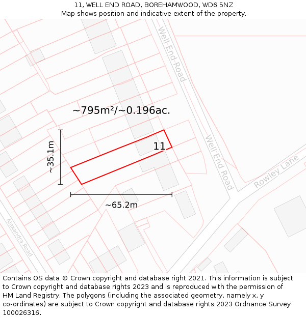 11, WELL END ROAD, BOREHAMWOOD, WD6 5NZ: Plot and title map