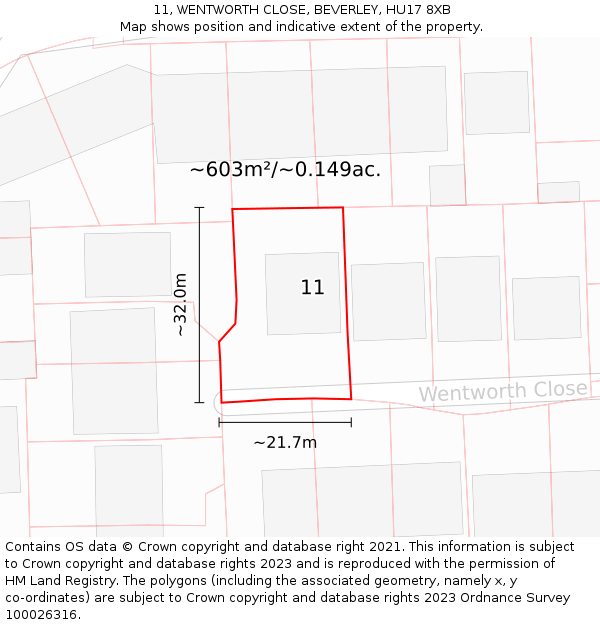 11, WENTWORTH CLOSE, BEVERLEY, HU17 8XB: Plot and title map