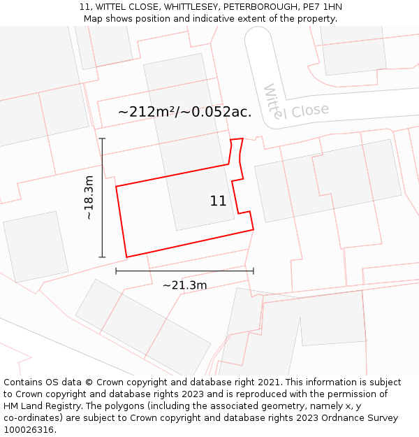 11, WITTEL CLOSE, WHITTLESEY, PETERBOROUGH, PE7 1HN: Plot and title map