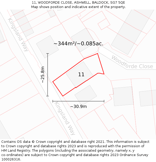 11, WOODFORDE CLOSE, ASHWELL, BALDOCK, SG7 5QE: Plot and title map