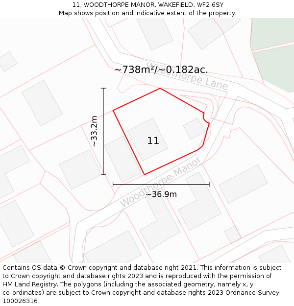 11, WOODTHORPE MANOR, WAKEFIELD, WF2 6SY: Plot and title map