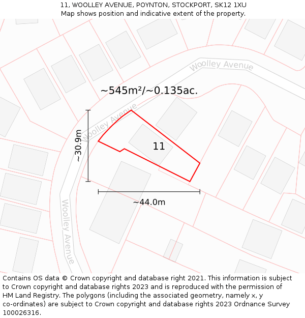 11, WOOLLEY AVENUE, POYNTON, STOCKPORT, SK12 1XU: Plot and title map