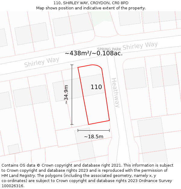 110, SHIRLEY WAY, CROYDON, CR0 8PD: Plot and title map