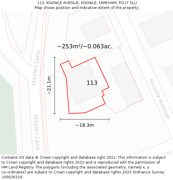 113, KNOWLE AVENUE, KNOWLE, FAREHAM, PO17 5LU: Plot and title map