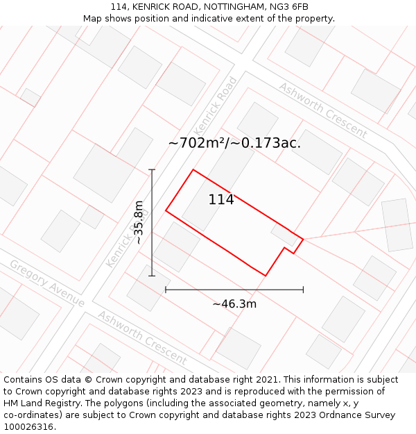 114, KENRICK ROAD, NOTTINGHAM, NG3 6FB: Plot and title map