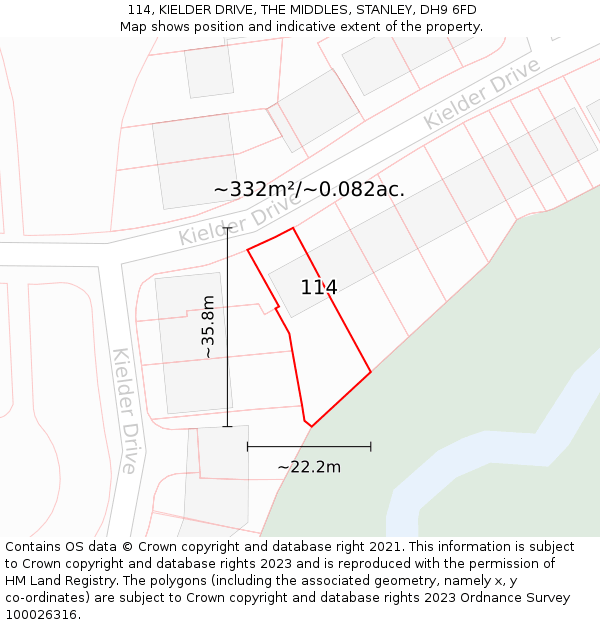 114, KIELDER DRIVE, THE MIDDLES, STANLEY, DH9 6FD: Plot and title map