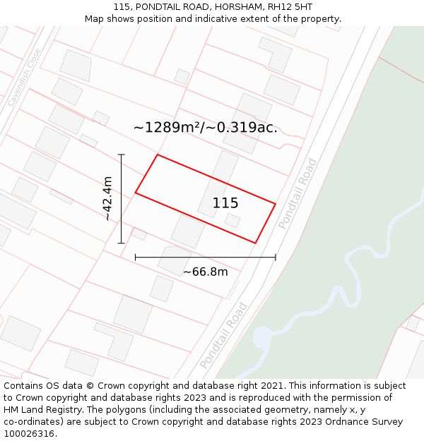 115, PONDTAIL ROAD, HORSHAM, RH12 5HT: Plot and title map