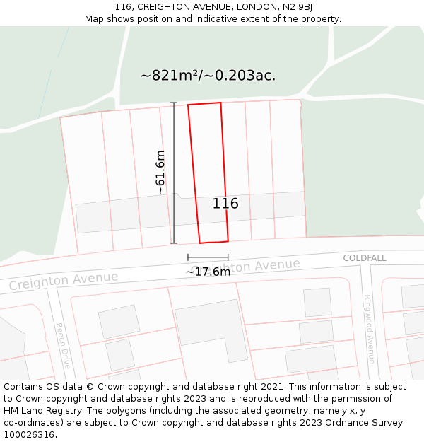 116, CREIGHTON AVENUE, LONDON, N2 9BJ: Plot and title map