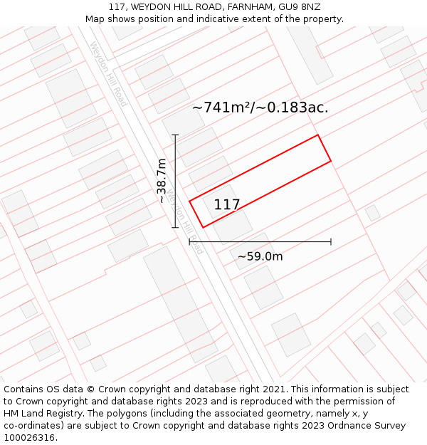 117, WEYDON HILL ROAD, FARNHAM, GU9 8NZ: Plot and title map