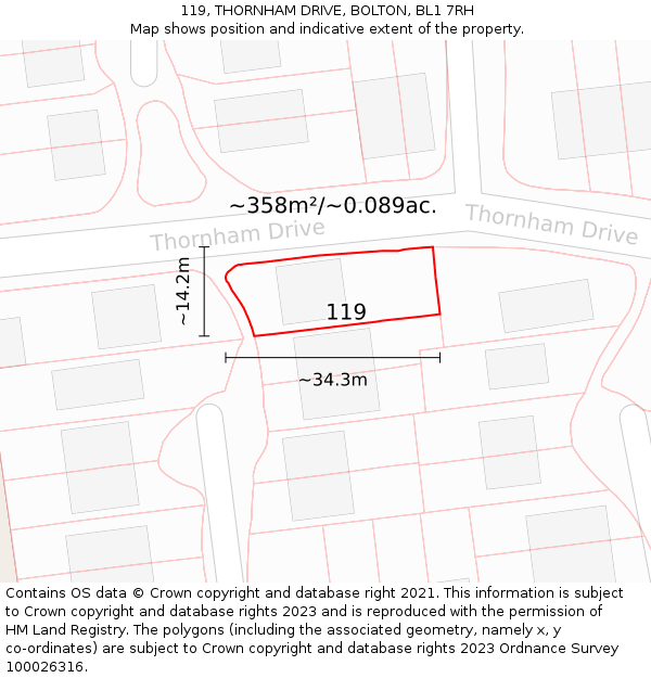 119, THORNHAM DRIVE, BOLTON, BL1 7RH: Plot and title map