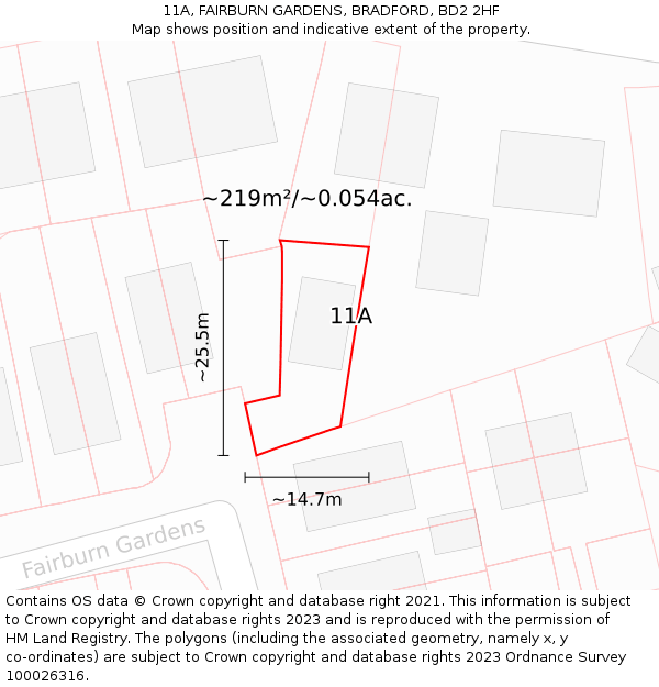 11A, FAIRBURN GARDENS, BRADFORD, BD2 2HF: Plot and title map