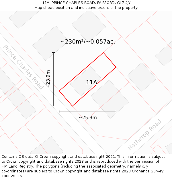 11A, PRINCE CHARLES ROAD, FAIRFORD, GL7 4JY: Plot and title map