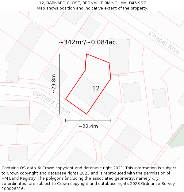 12, BARNARD CLOSE, REDNAL, BIRMINGHAM, B45 9SZ: Plot and title map