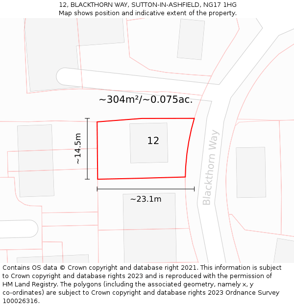 12, BLACKTHORN WAY, SUTTON-IN-ASHFIELD, NG17 1HG: Plot and title map