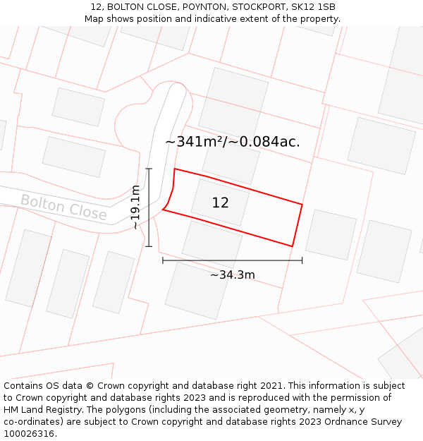 12, BOLTON CLOSE, POYNTON, STOCKPORT, SK12 1SB: Plot and title map