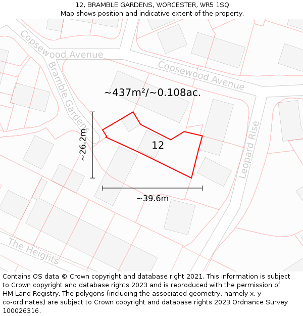 12, BRAMBLE GARDENS, WORCESTER, WR5 1SQ: Plot and title map