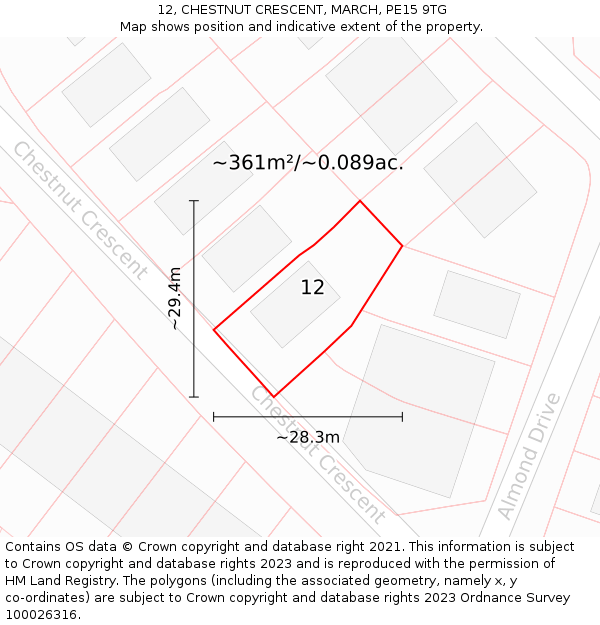 12, CHESTNUT CRESCENT, MARCH, PE15 9TG: Plot and title map