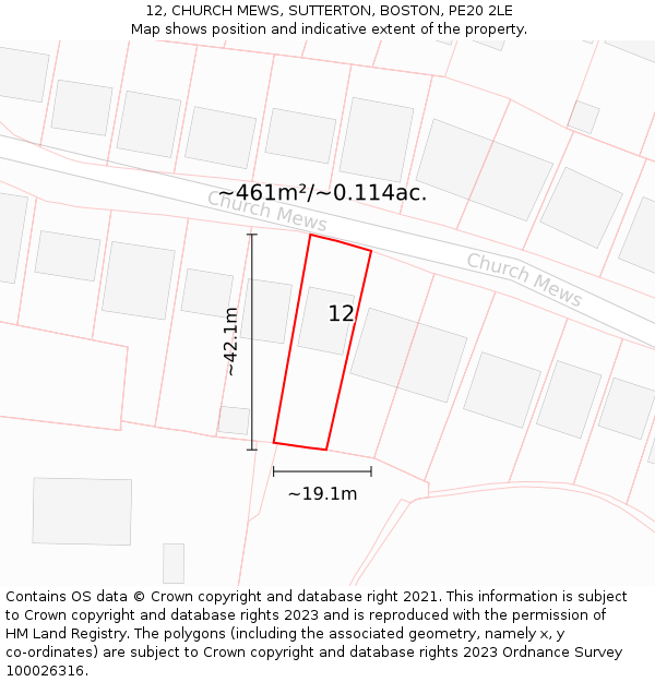 12, CHURCH MEWS, SUTTERTON, BOSTON, PE20 2LE: Plot and title map