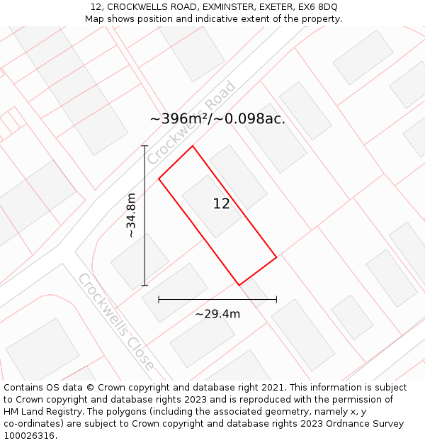 12, CROCKWELLS ROAD, EXMINSTER, EXETER, EX6 8DQ: Plot and title map