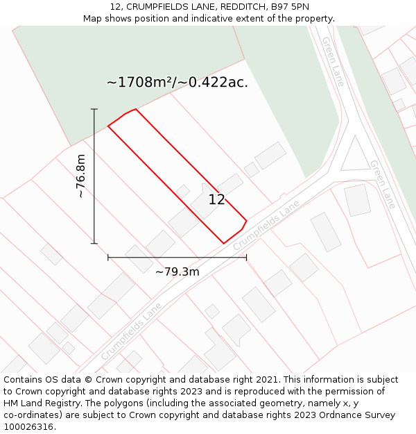 12, CRUMPFIELDS LANE, REDDITCH, B97 5PN: Plot and title map