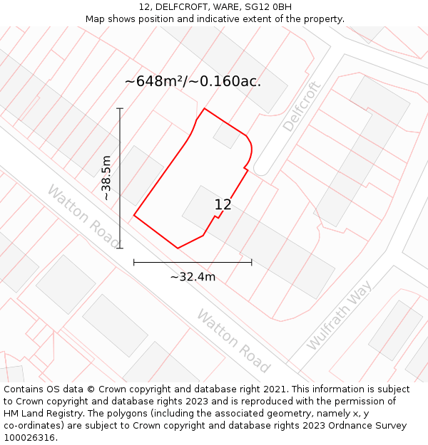 12, DELFCROFT, WARE, SG12 0BH: Plot and title map