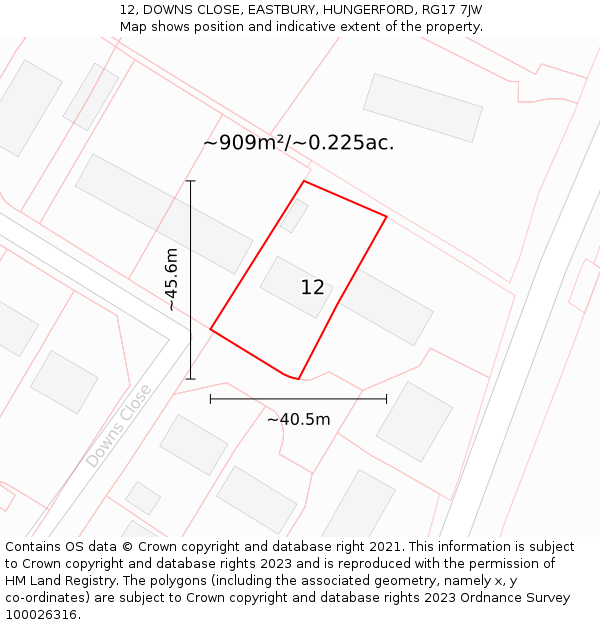 12, DOWNS CLOSE, EASTBURY, HUNGERFORD, RG17 7JW: Plot and title map