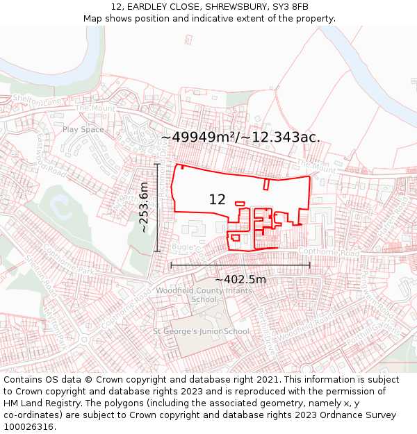 12, EARDLEY CLOSE, SHREWSBURY, SY3 8FB: Plot and title map