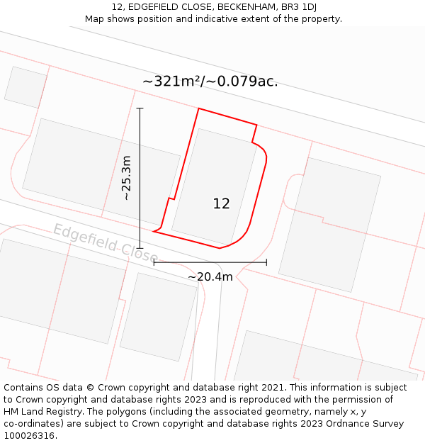 12, EDGEFIELD CLOSE, BECKENHAM, BR3 1DJ: Plot and title map