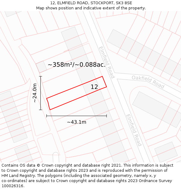 12, ELMFIELD ROAD, STOCKPORT, SK3 8SE: Plot and title map