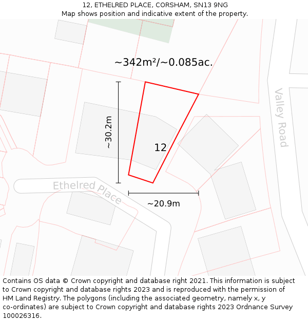 12, ETHELRED PLACE, CORSHAM, SN13 9NG: Plot and title map