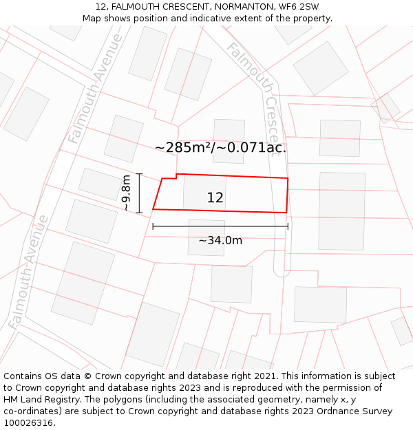 12, FALMOUTH CRESCENT, NORMANTON, WF6 2SW: Plot and title map