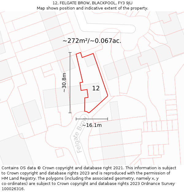 12, FELGATE BROW, BLACKPOOL, FY3 9JU: Plot and title map