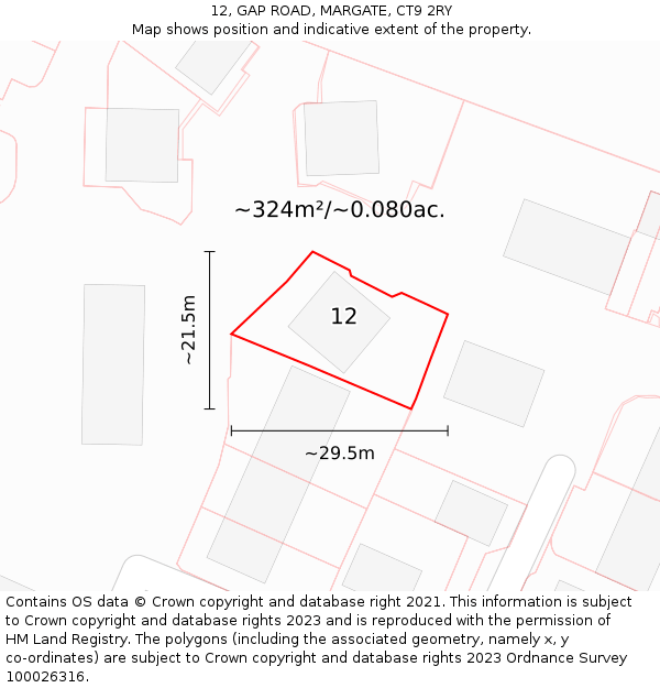 12, GAP ROAD, MARGATE, CT9 2RY: Plot and title map