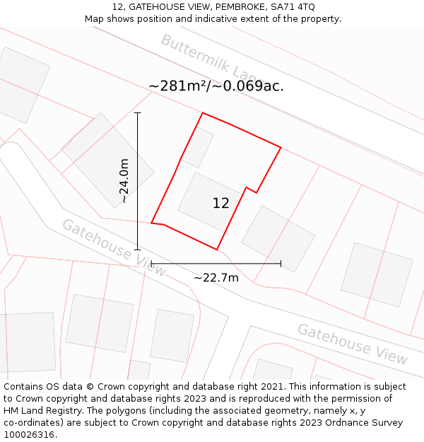 12, GATEHOUSE VIEW, PEMBROKE, SA71 4TQ: Plot and title map