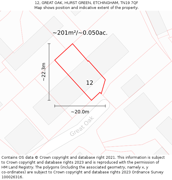 12, GREAT OAK, HURST GREEN, ETCHINGHAM, TN19 7QF: Plot and title map