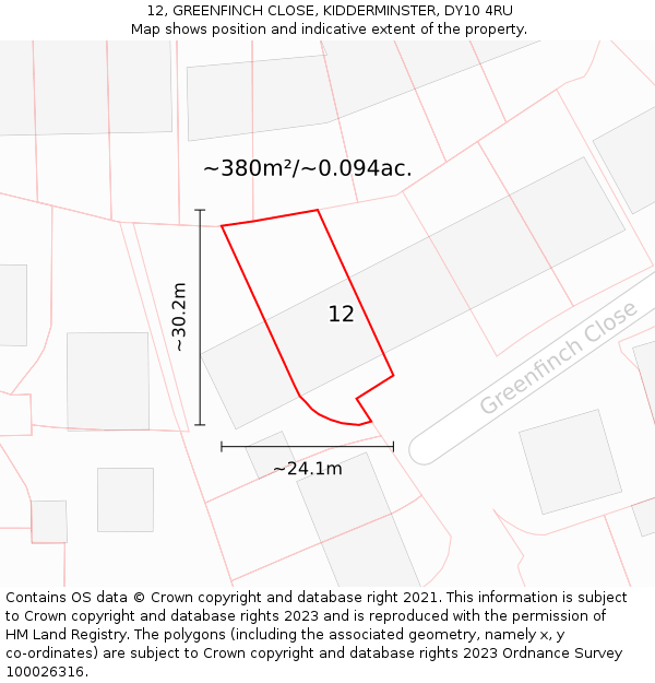 12, GREENFINCH CLOSE, KIDDERMINSTER, DY10 4RU: Plot and title map