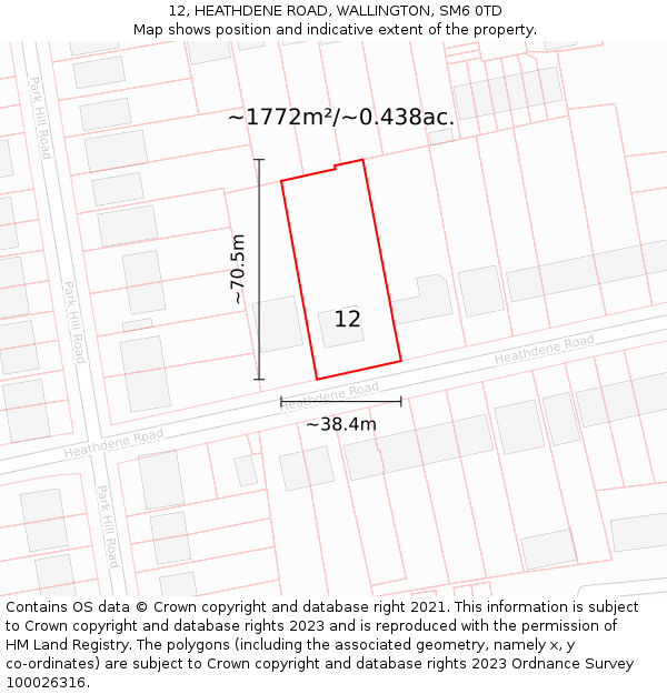 12, HEATHDENE ROAD, WALLINGTON, SM6 0TD: Plot and title map