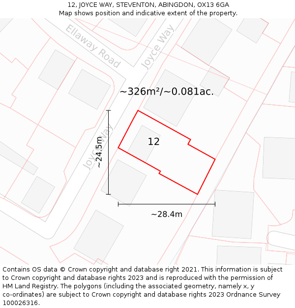 12, JOYCE WAY, STEVENTON, ABINGDON, OX13 6GA: Plot and title map